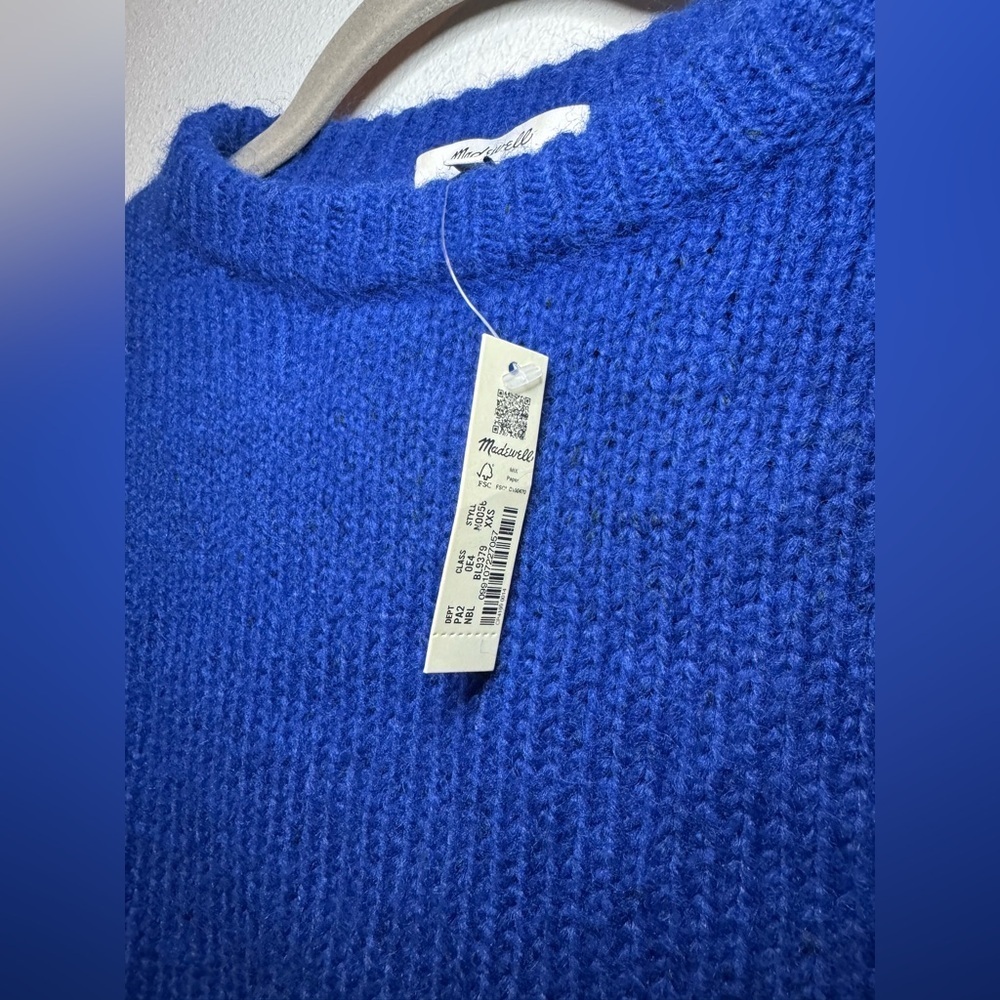 Madewell Simone Blue Balloon Sleeve Crewneck Pullover Sweater NWT - Picture 5 of 7